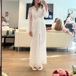 Elegant White Lace Bridal Slip Gown and Robe